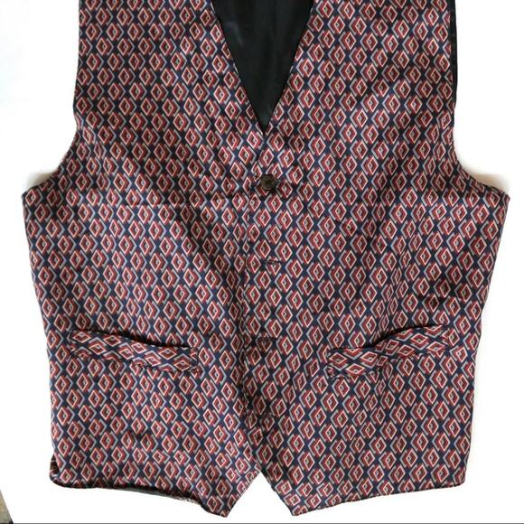 Bogari Studio Men's M Classic 100% Silk Red~Navy Blue Foulard Vest - Picture 2 of 8